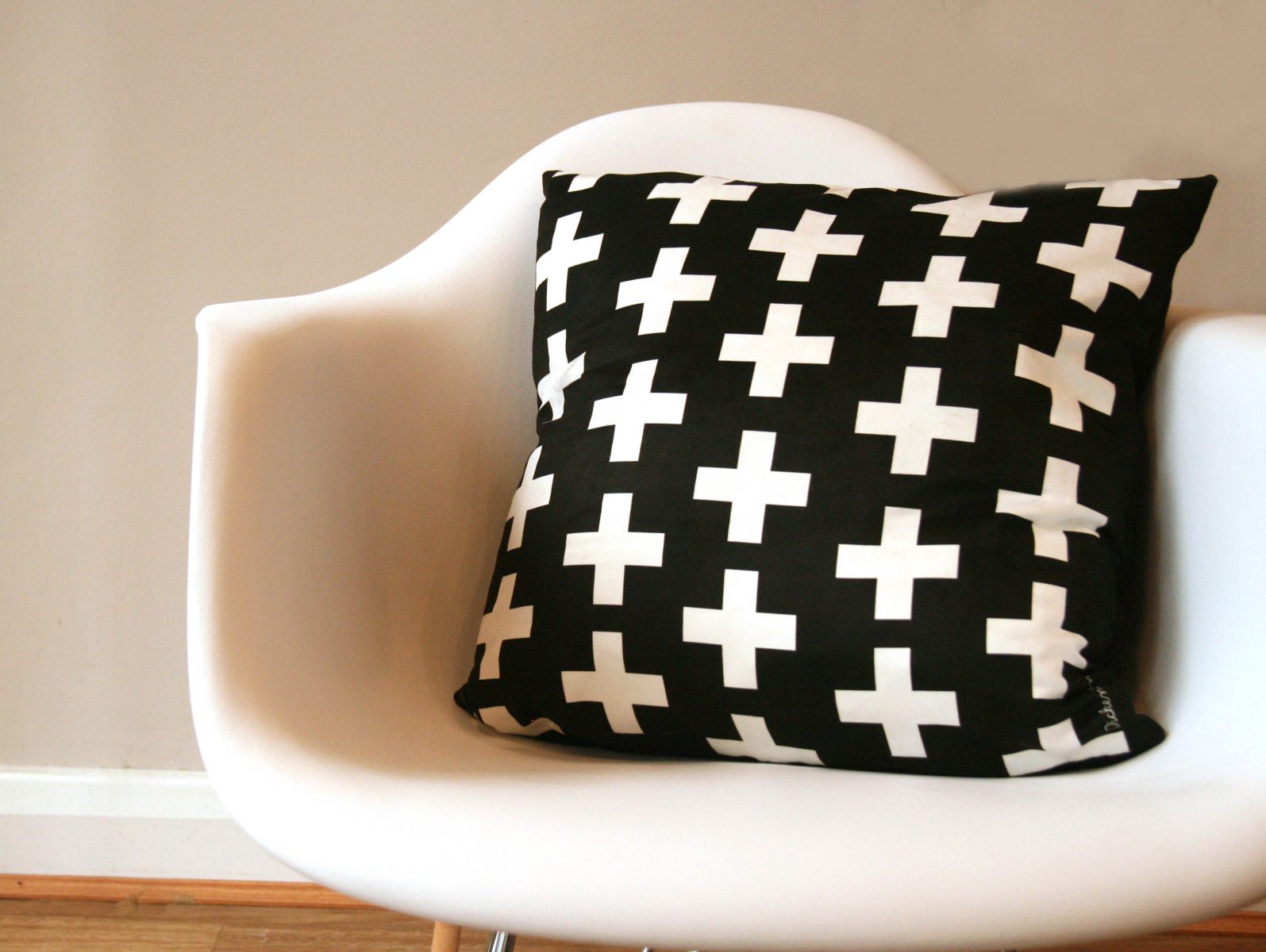 Swiss Cross Cushion - White on Black -modern black and white cushion