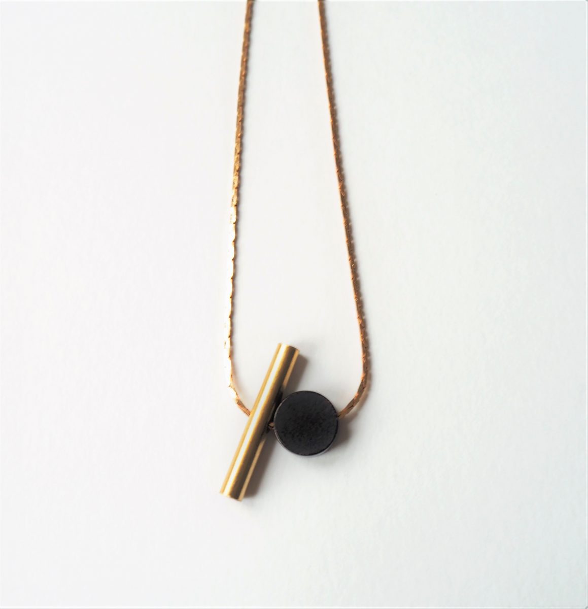 Brass Cylinder and Disc necklace