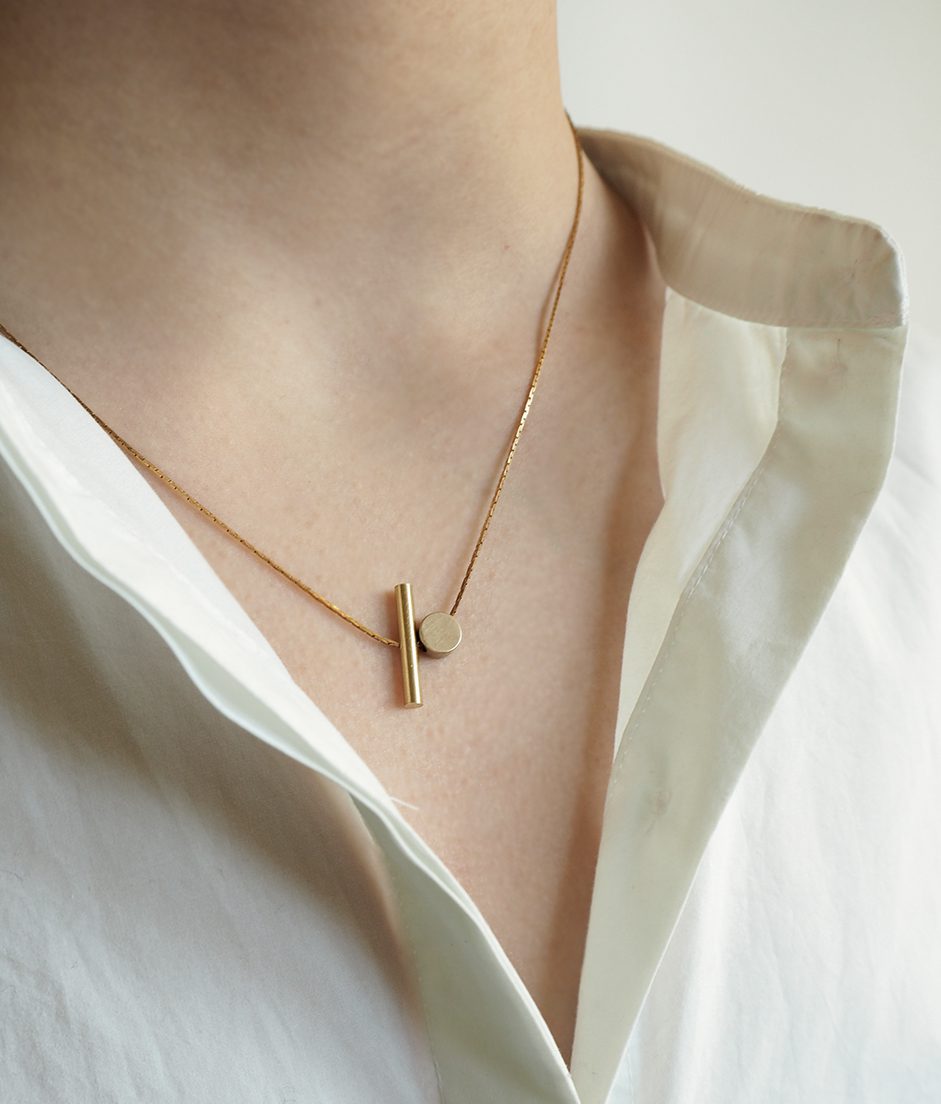 Brass Cylinder and Disc necklace