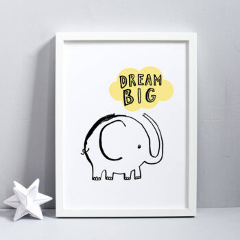 Dream Big Elephant Print in yellow