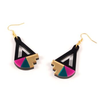 FORM016 Earrings - Gold, Teal, Pink