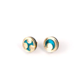 FORM032 Earrings - Gold, Teal