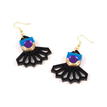 FORM034 Earrings - Gold, Skyblue, Mirror Purple