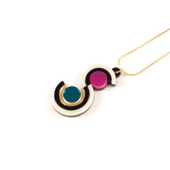 FORM037 Necklace - Gold, Teal, Pink