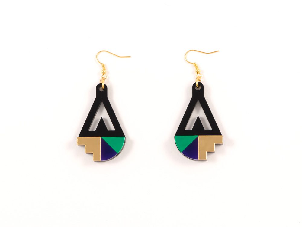 FORM016 Earrings - Gold, Purple, Green