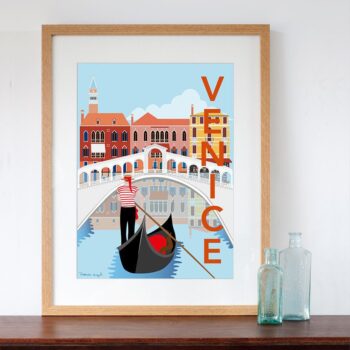 Art Print of Venice Retro Travel Poster Style 30cm x 40cm