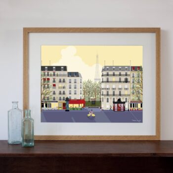 Paris Street Scene Art Print - Dawn or Dusk