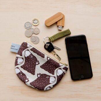 Bear print purse - half circle purse - semi circle purse - coin purse - change purse - wallet - zipper coin pouch - animal print purse