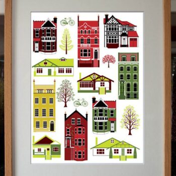 Houses of Different Styles Digital Art Print 30cm x 40cm