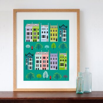 London Row Houses Colourful Art Print 30cm x 40cm