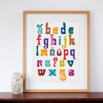 Alphabet Hippy Folk Art Animal Retro Colourful Letters Art Print 30cm x 40cm