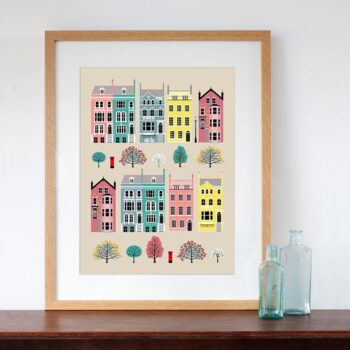 London Row Houses Pastel Art Print 30cm x 40cm