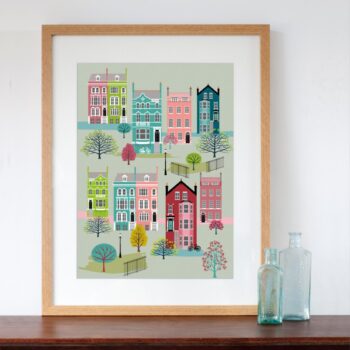 London Row Houses in Spring Art Print 30cm x 40cm