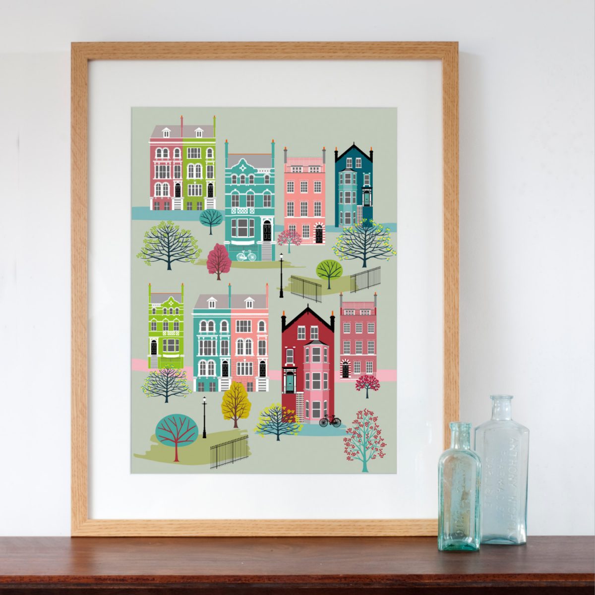 London Row Houses in Spring Art Print 30cm x 40cm