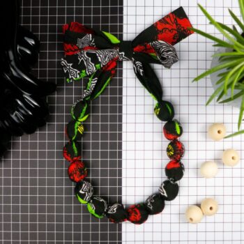 Chunky, Fabric Covered, Bead Necklace 'Poppies'