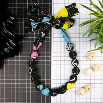 Chunky, Fabric Covered, Bead Necklace 'Memphis check'