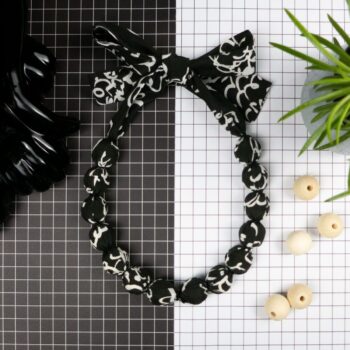 Chunky, Fabric Covered, Bead Necklace 'Black Peony'