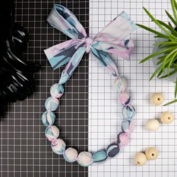 Chunky, Fabric Covered, Bead Necklace 'Wildflower Silhouette'