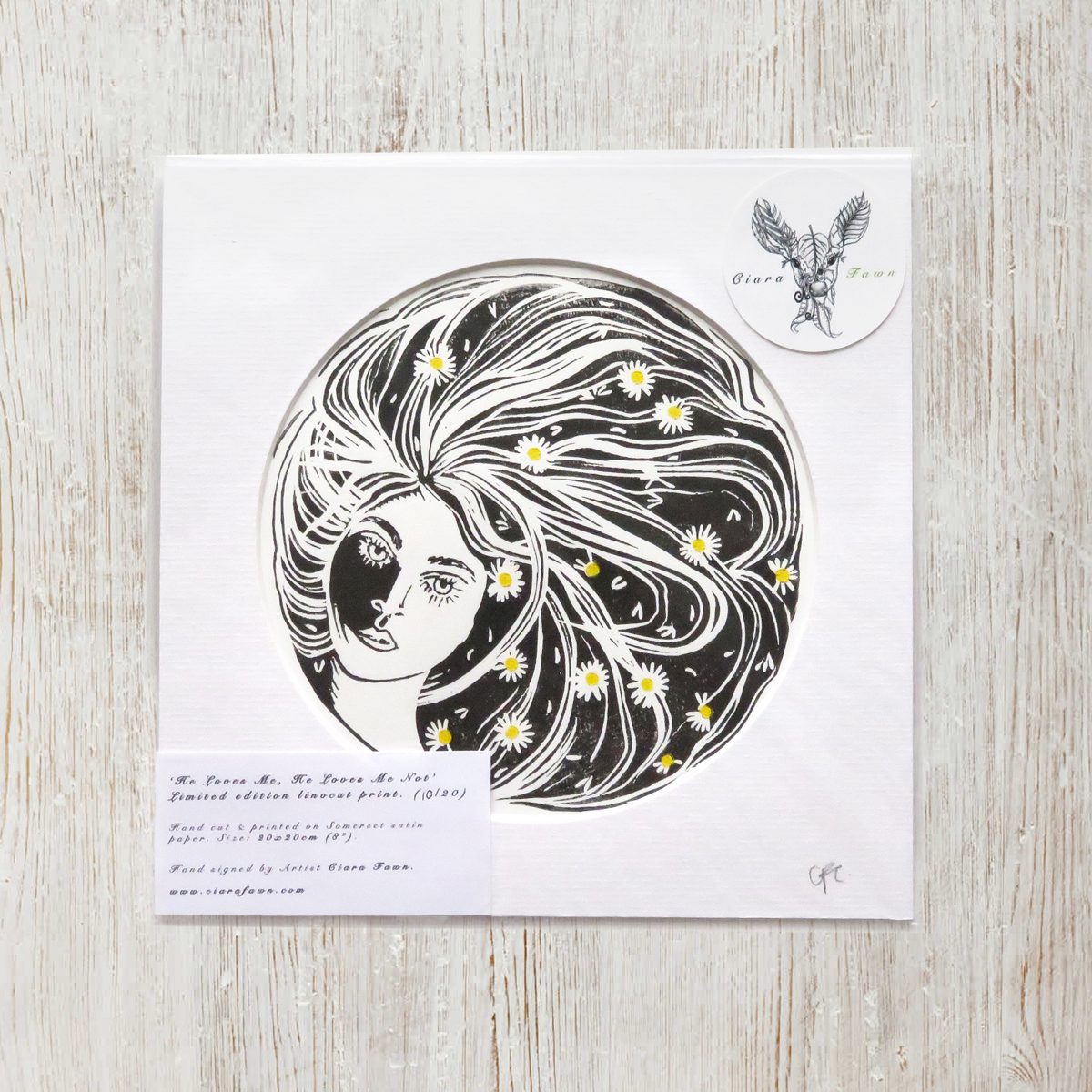 'He Loves Me, He Loves Me Not' Limited Edition Linocut Print