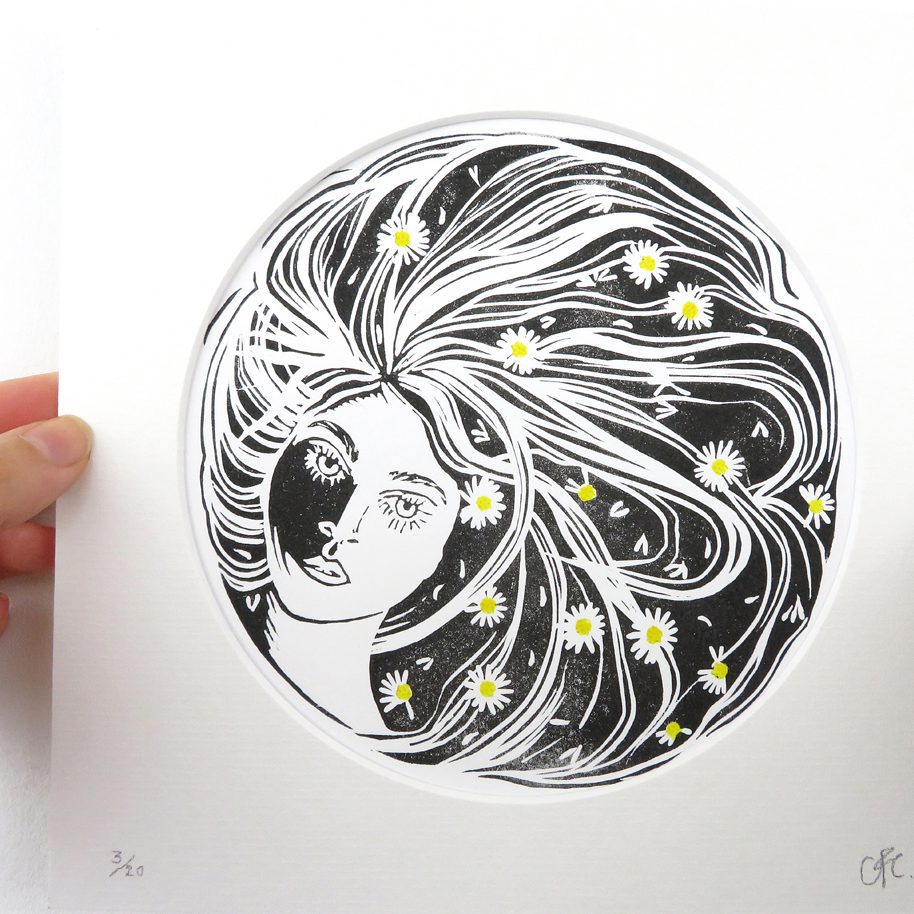 'He Loves Me, He Loves Me Not' Limited Edition Linocut Print