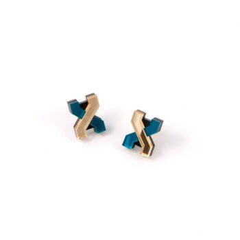 FORM039 Earrings - Gold, Teal