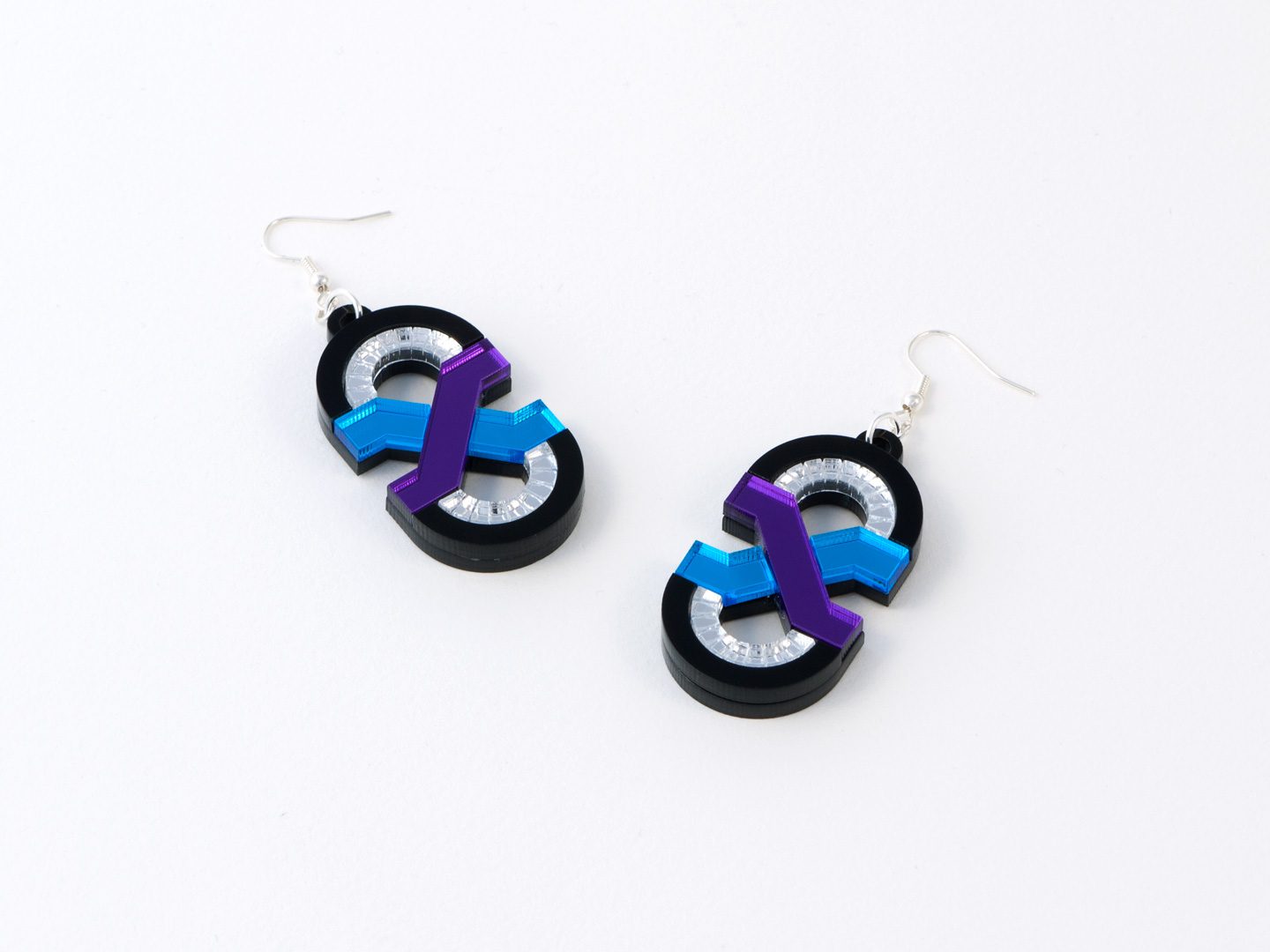FORM041 Earrings - Mirror Purple Skyblue Silver