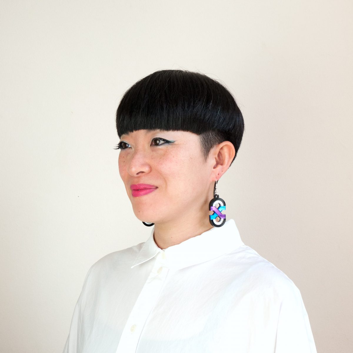 FORM041 Earrings - Mirror Purple, Sky blue, Silver