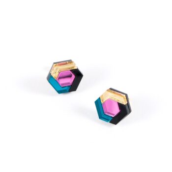 FORM043 Earrings - Teal, Babypink, Gold