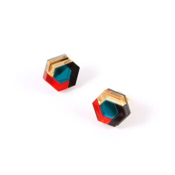 FORM043 Earrings - Teal, Orange, Gold