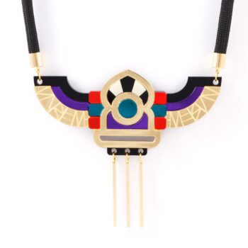 FORM051 Necklace - Gold, Orange, Teal, Mirror purple