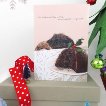 Figgy Pudding & Poodles Illustrated Christmas Card With Sparkle