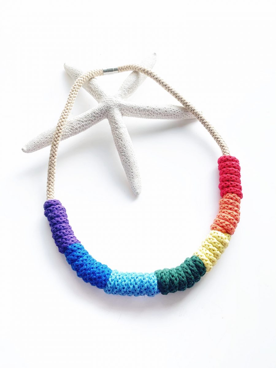 Rainbow Statement cotton necklace - gift for a friend