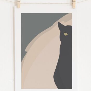 Black Cat Abstract Illustration A4 Art Print Wall decor- Border, Unframed