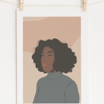 Curly Hair Girl Abstract Illustration A4 Art Print Wall decor- Border, Unframed