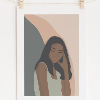 Thinking Girl Abstract Illustration A4 Art Print Wall decor- Border, Unframed