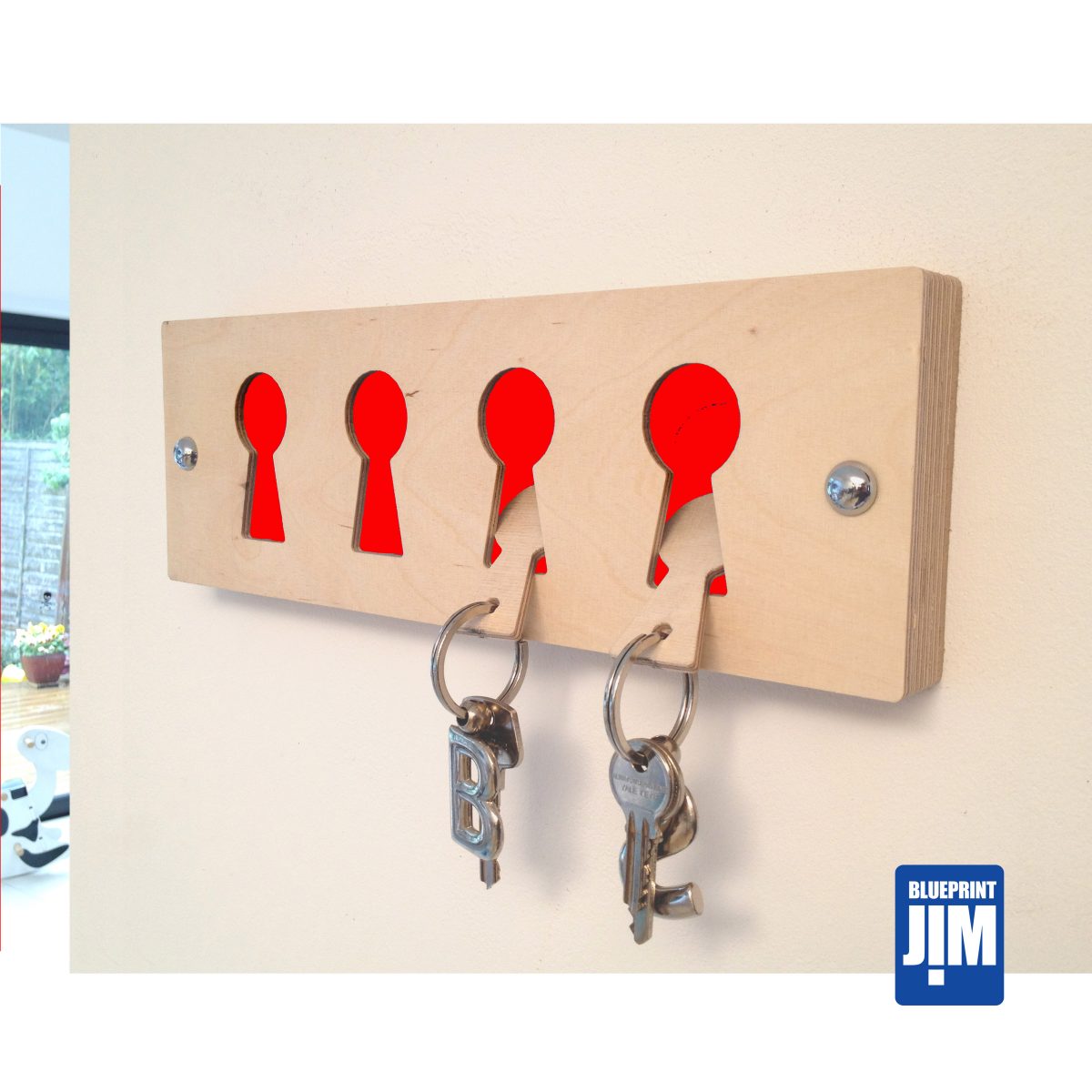 Red Birch faced ply key rack and fobs