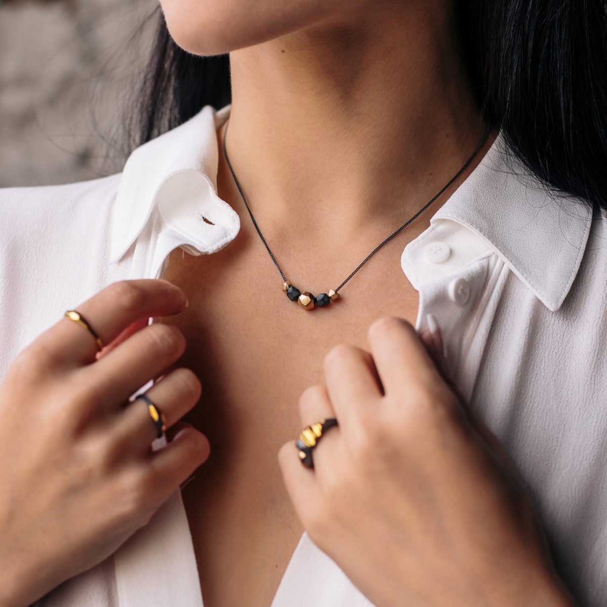 Silver and Bronze Multi Nugget Necklace