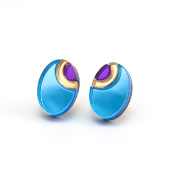 FORM054 OJO DE DIOS II Stud Earrings - Ice Blue, Gold , Purple