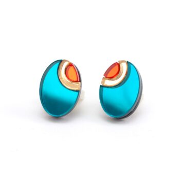 FORM054 OJO DE DIOS II Stud Earrings - Teal, Gold , Orange