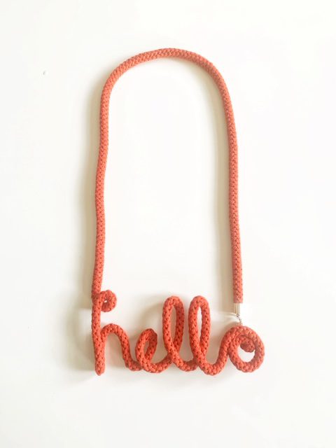 Cotton Hello word necklace, Personalized jewelry, ethical jewelry, 27 colour choices