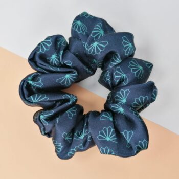 Art Deco Scunchies - Silk Scrunchies - Navy Fan