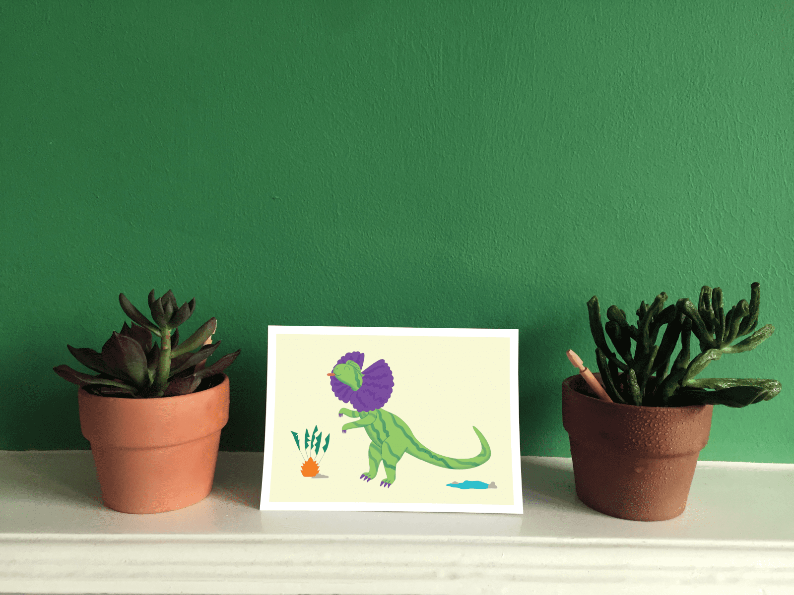 Dilophosaurus Illustrated Dinosaur A6 Recycled Greetings card