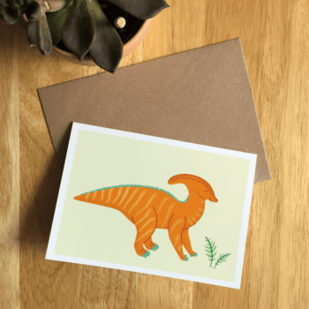 Parasaurolophus Illustrated Dinosaur A6 Recycled Greetings card