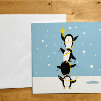 Christmas Tree Penguins Christmas card Square Recycled Greetings Xmas