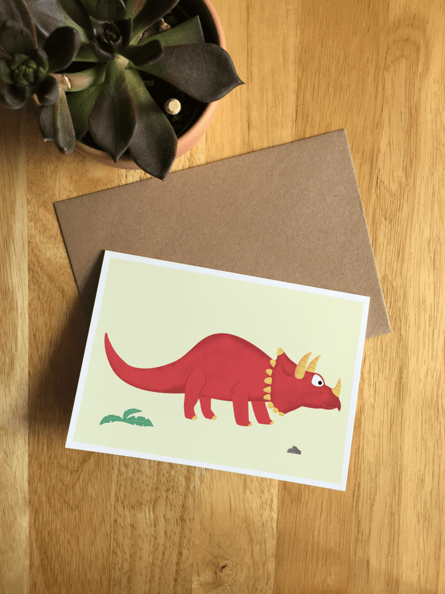 Triceratops Illustrated Dinosaur A6 Recycled Greetings card