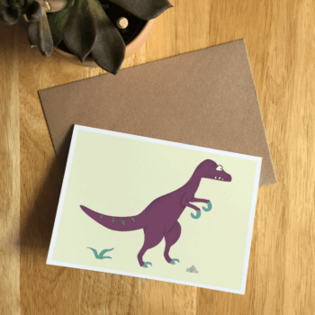 Velociraptor Illustrated Dinosaur A6 Recycled Greetings card