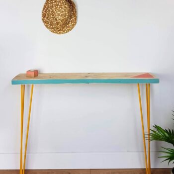 Reclaimed scaffold console table, triangle design