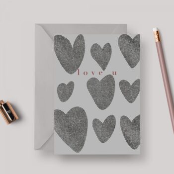Love You Black A6 Greeting Card with Grey Envelope Occasion Wedding Anniversary
