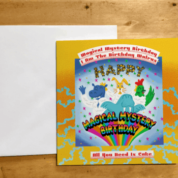 The Beatles Magic Mystery Tour Birthday Parody square band Bday card.