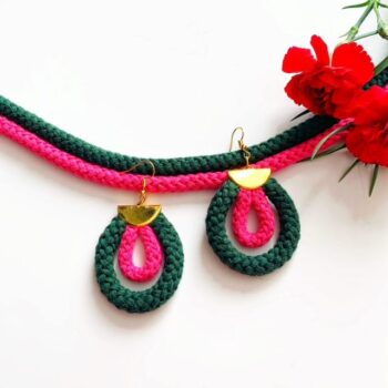Art Deco Earrings -Teardrop shaped colorful cotton earrings, Non-allergenic Ecofriendly Cotton Earrings